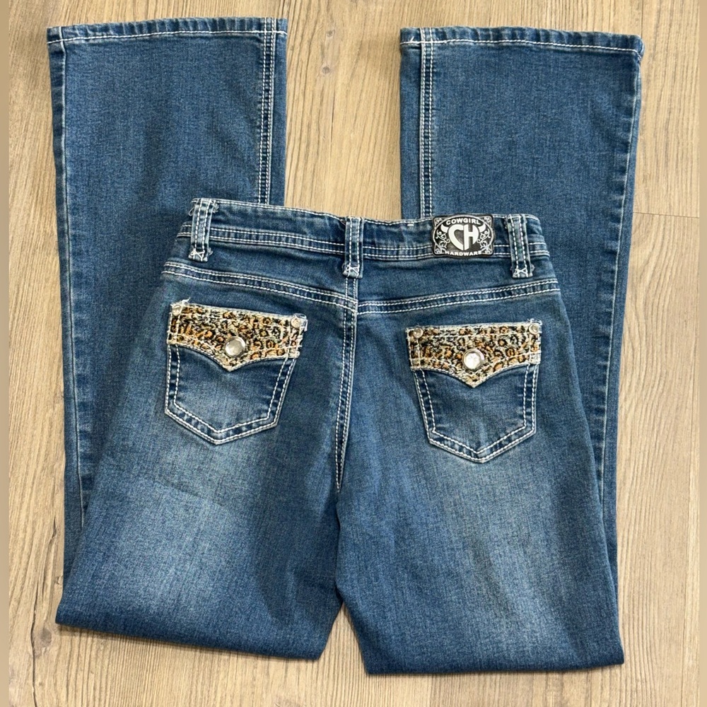 Cowgirl Hardware Girl’s size 8 Blue Jeans with Leopard Print Pockets